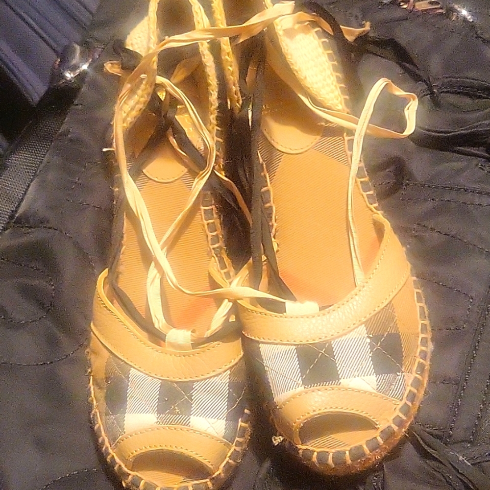 Burberry Yellow and Black Plaid Espadrilles